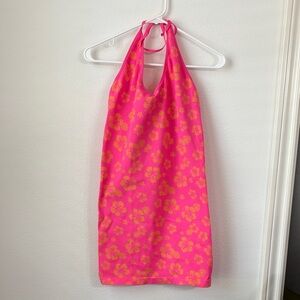 Pink Halter Dress with Floral Design & Blue Floral Halter Dress